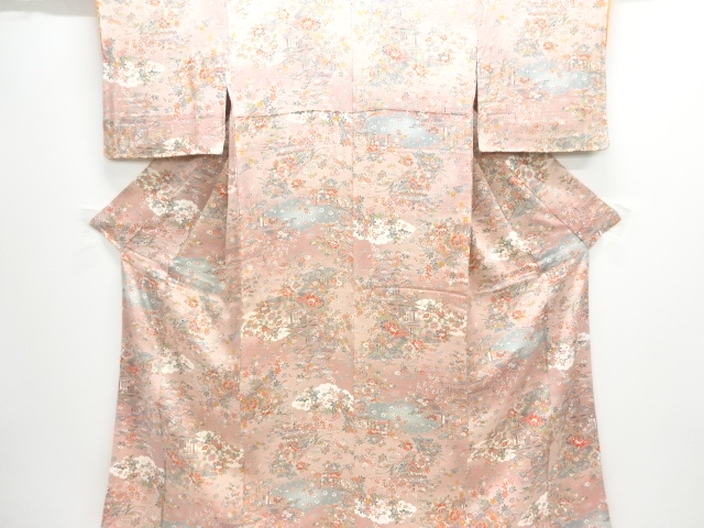 屋敷に草花模様小紋着物